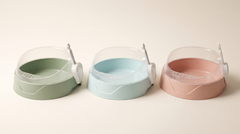 Litter box shown in sage green, light blue and blush pink